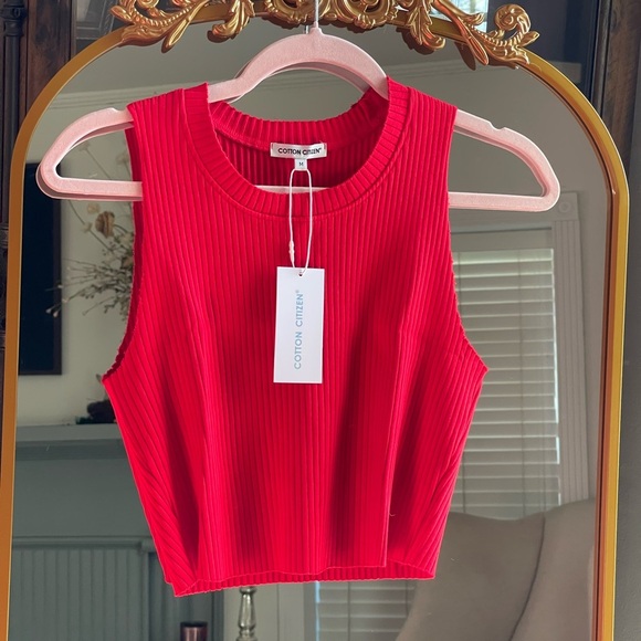 NWT Cotton Citizen Women's Red Ribbed Capri Cropped Muscle Tank - Picture 1 of 8